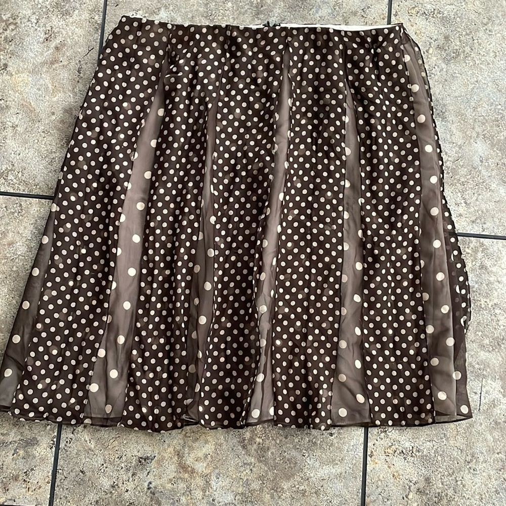 Kay Unger Brown / Beige Polka Dot Flair Silk Skirt Size 12